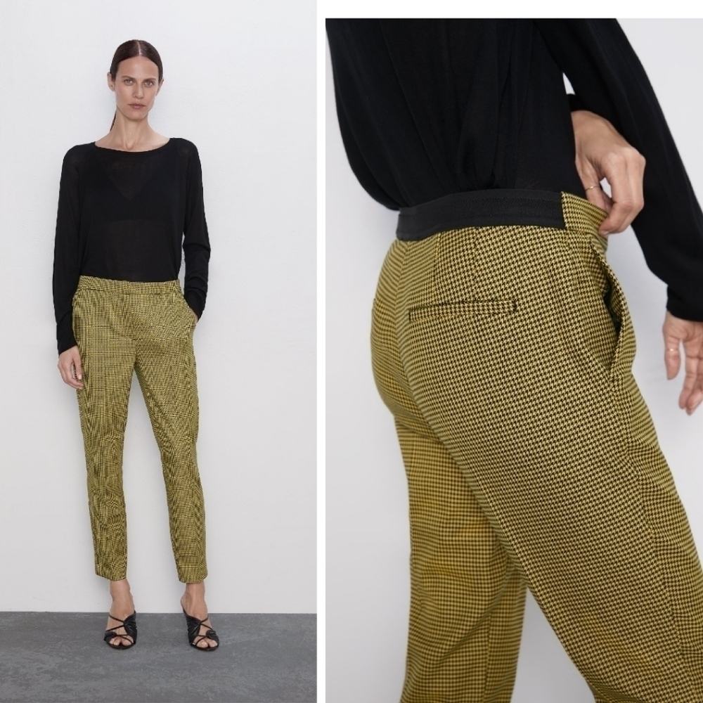 Zara | Mid-Waist Skinny Trouser in Yellow/Black